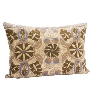Suzani Embroidered Bolster: Olive/ Blue