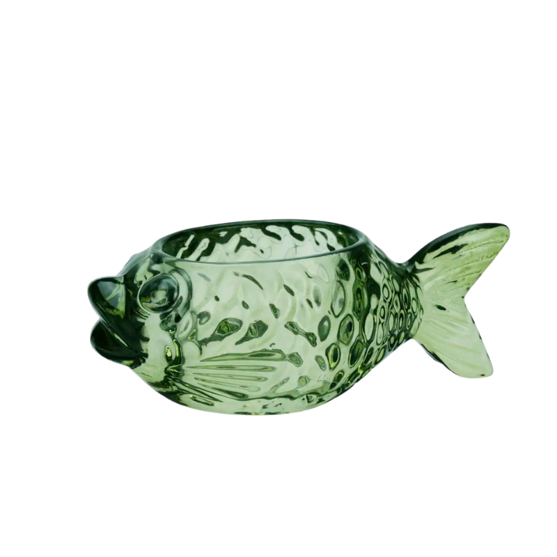 Glass Fish Vase Round Green
