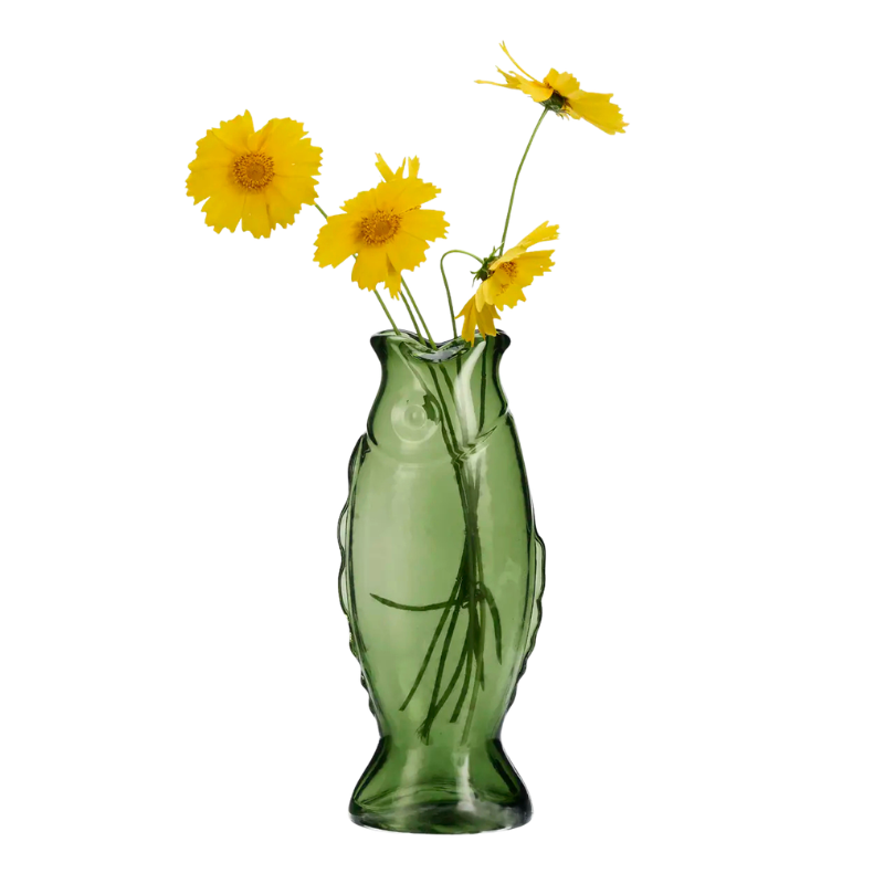 Scenic Glass Fish Vase Green Tall - Image 2