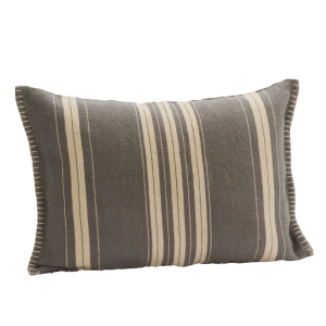 Striped Cotton and Jute Bolster Cushion: Grey