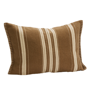 Striped Cotton and Jute Bolster Cushion: Brown